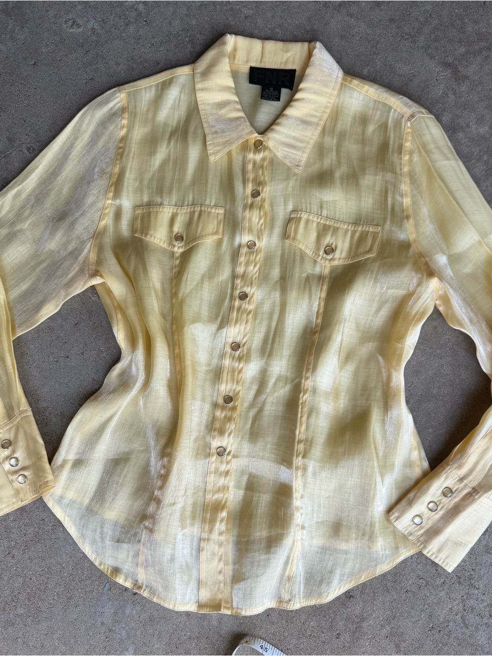 Light Yellow Sheer Button-Down Shirt with Chest Pockets